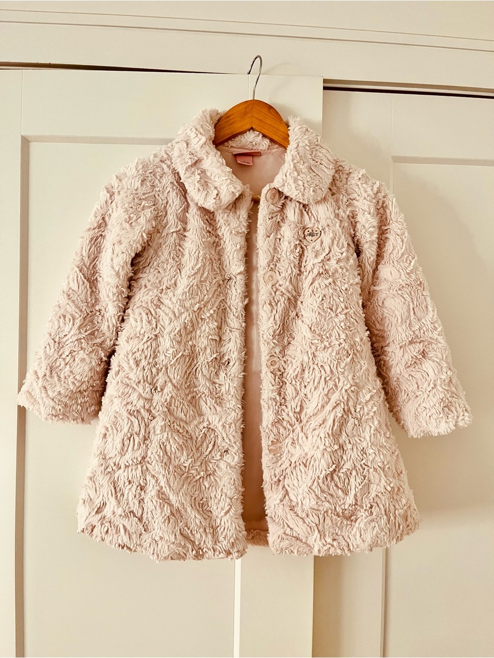 Juicy Couture Plush Faux-Fur Coat in Light Blush, Girls Size 7